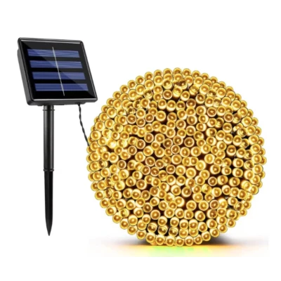 Instalatie solara decorativa lungime 30 metri cu 300 LED ALB CALD