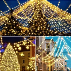 Instalatie solara decorativa lungime 30 metri cu 300 LED ALB CALD