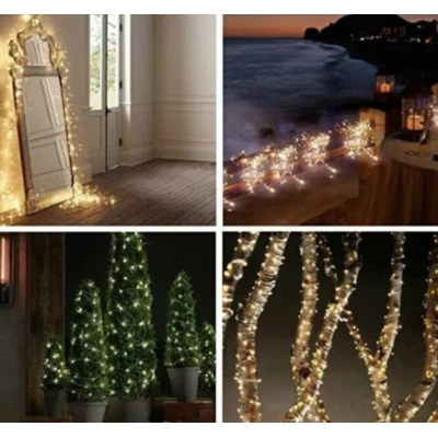 Instalatie solara decorativa lungime 30 metri cu 300 LED ALB CALD