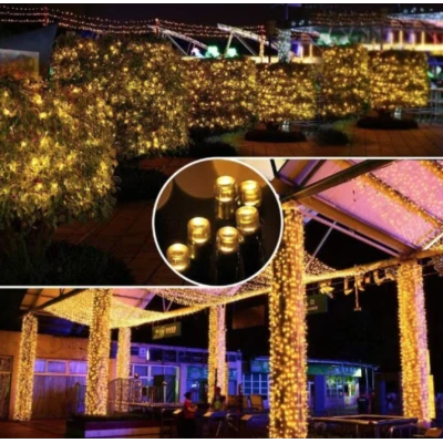 Instalatie solara decorativa lungime 30 metri cu 300 LED ALB CALD