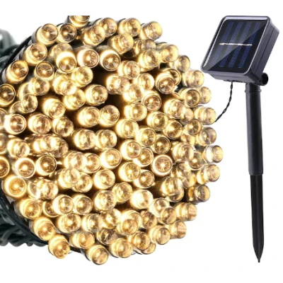 Instalatie solara decorativa lungime 30 metri cu 300 LED ALB CALD