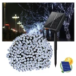 Instalatie solara decorativa lungime 30 metri cu 300 LED ALB RECE