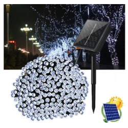 Instalatie solara decorativa lungime 30 metri cu 300 LED ALB RECE