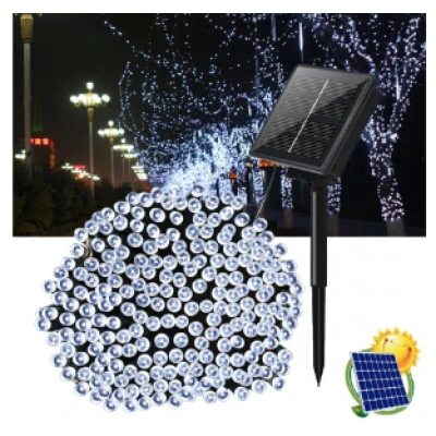 Instalatie solara decorativa lungime 30 metri cu 300 LED ALB RECE
