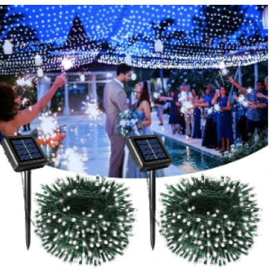 Instalatie solara decorativa lungime 30 metri cu 300 LED ALB RECE