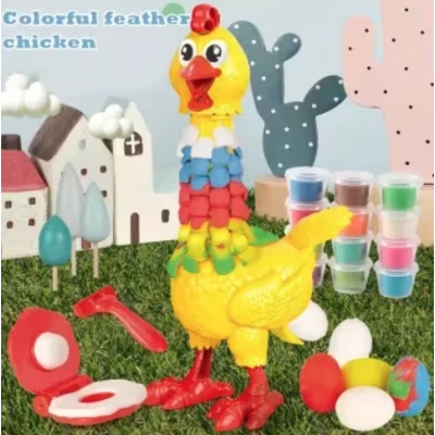 Jucarie interactiva cu plastilina Puiul amuzant cu pene colorate