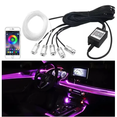 Kit 5 Benzi LED Lumini Ambientale auto RGB Control din Aplicatie Telefon 6 Metrii