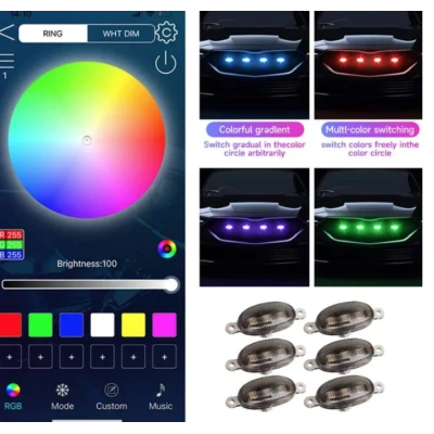 Kit 6 lumini ambientale auto pentru grila RGB 12V cu aplicatie