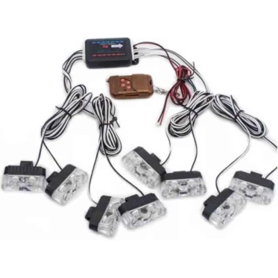 Kit 8 lumini stroboscop 7 functii 12V Galben