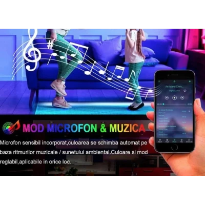 Kit Banda LED RGB Andowl Q T168 de 5 Metri Sincronizare Muzicala Bluetooth Controlul Aplicatie