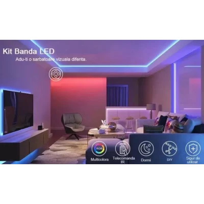 Kit Banda LED RGB cu Telecomanda 300 LED uri Lungime 5m 220V BS