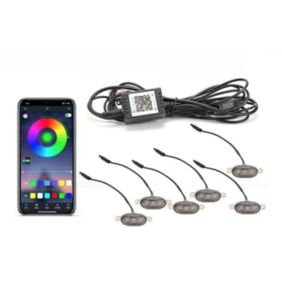 Kit lumini auto cu LED RGB 12V 6 capete grila masca control prin aplicatie telefon diverse jocuri de lumini sau lumina continua