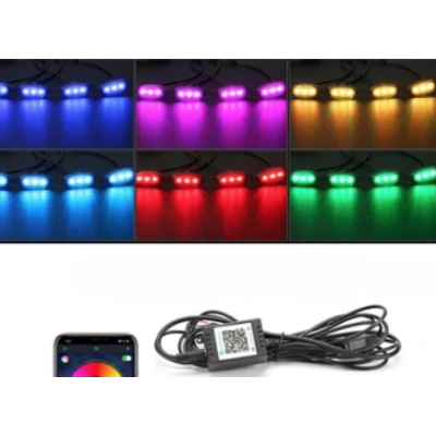 Kit lumini auto cu LED RGB 12V 6 capete grila masca control prin aplicatie telefon diverse jocuri de lumini sau lumina continua