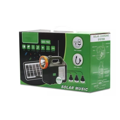 Kit solar de iluminare GD Times GD-102, 3 becuri, boxa BT, radio, 80W XL