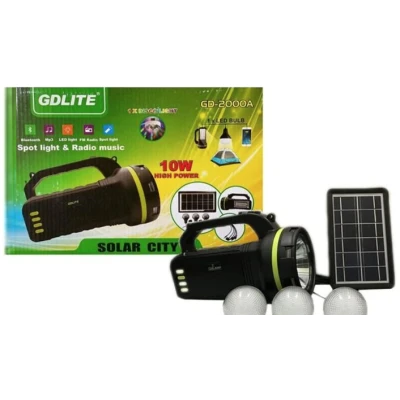 Kit Solar GDLite GD-2000A cu 3 becuri incluse, boxa cu Bluetooth si Radio XL