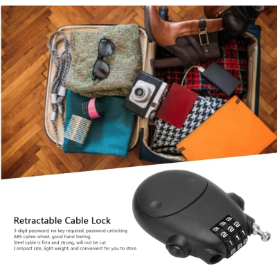 Lacat PREMIUM cu cablu retractabil si cifru Negru