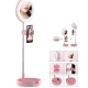 Lampa circulara patrata de machiaj cu oglinda si suport telefon/accesorii