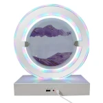 Lampa decorativa pentru birou cu LED multicolor tip tablou cu nisip miscator 3D clepsidra rotativa