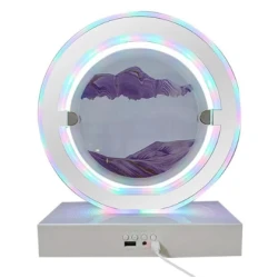 Lampa decorativa pentru birou cu LED multicolor tip tablou cu nisip miscator 3D clepsidra rotativa