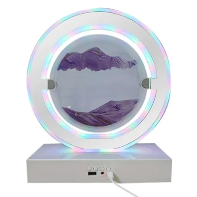 Lampa decorativa pentru birou cu LED multicolor tip tablou cu nisip miscator 3D clepsidra rotativa