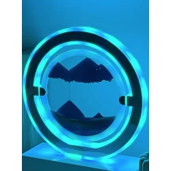 Lampa decorativa pentru birou cu LED multicolor tip tablou cu nisip miscator 3D clepsidra rotativa