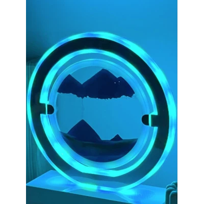 Lampa decorativa pentru birou cu LED multicolor tip tablou cu nisip miscator 3D clepsidra rotativa