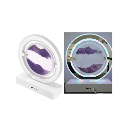 Lampa decorativa pentru birou cu LED multicolor tip tablou cu nisip miscator 3D clepsidra rotativa