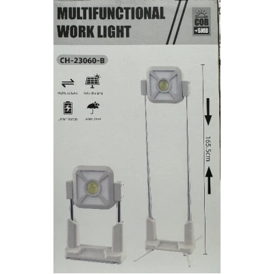 Lampa multifunctionala cu incarcare solara CH 23060B cu suport telescopic 165 cm