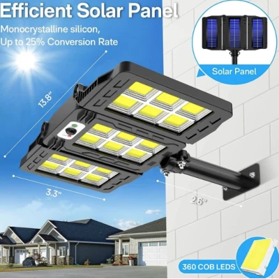 Lampa solara 30w  tripla de perete cu senzor de lumina si miscare cu telecomanda IP65