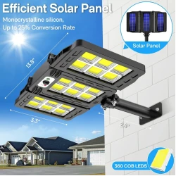 Lampa solara 30w tripla de perete cu senzor de lumina si miscare cu telecomanda