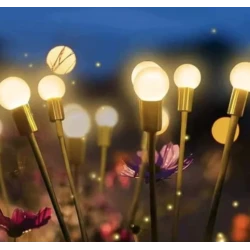 Lampa solara cu 6 Bulbi ALB CALD de gradina tip licurici