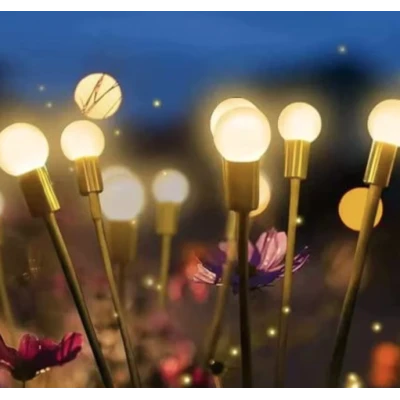 Lampa solara cu 6 Bulbi ALB CALD de gradina tip licurici
