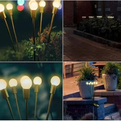 Lampa solara cu 6 Bulbi ALB CALD de gradina tip licurici