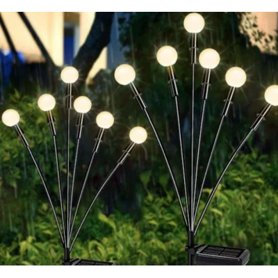 Lampa solara cu 6 Bulbi ALB CALD de gradina tip licurici