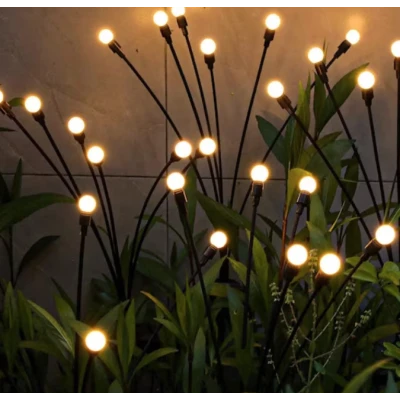 Lampa solara cu 6 Bulbi ALB CALD de gradina tip licurici