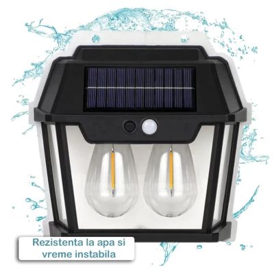 Lampa Solara de Perete Q D1522 Cu 2 becuri LED pentru exterior cu senzor de miscare si lumina