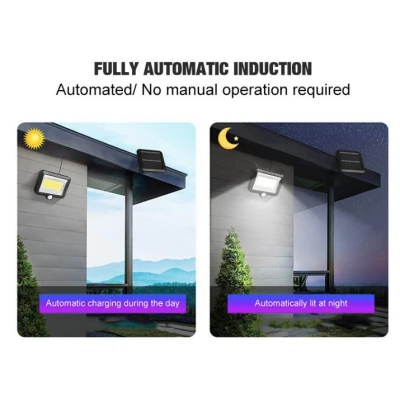 Lampa solara de perete Sl F120 6 x COB LED putere 25W 5000K cu panou solar senzor miscare Neagra