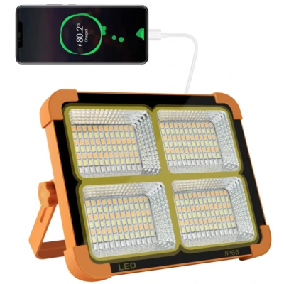 Lampa solara portabila de lucru functie incarcator 336 Leduri reincarcabila 500W temperatura 6500K Portocalie