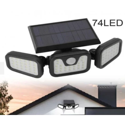 Lampa Solara Tripla cu Panou Solar Incorporat 74 LED SMD Reglabila 360 grade FL 1725A