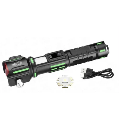 Lanterna aluminiu RTY 827 cu LED 30W incarcare USB acumulator 18650 lampa COB Ciocan de Urgenta si Cutter