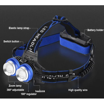 Lanterna de cap cu 2 Led-uri si 4 moduri de iluminare