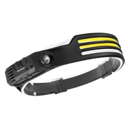 Lanterna de cap LED W689 3 sursa 3 x XPE COB profesionala acumulator 1200mah senzor miscare lumina rosie alb galben