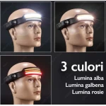 Lanterna de cap LED W689 3 sursa 3 x XPE COB profesionala acumulator 1200mah senzor miscare lumina rosie alb galben