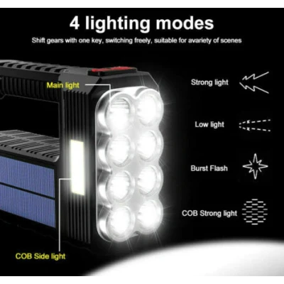 Lanterna de mana 8 LED+COB cu incarcare solara si USB Q SD623
