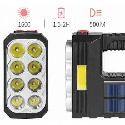 Lanterna de mana 8 LED+COB cu incarcare solara si USB Q SD623