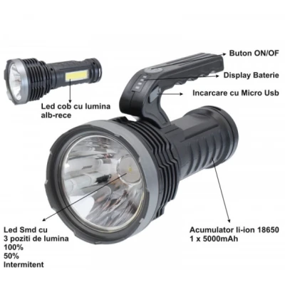 Lanterna de mana SL 02 cu LED T6 si COB 1000 lumeni