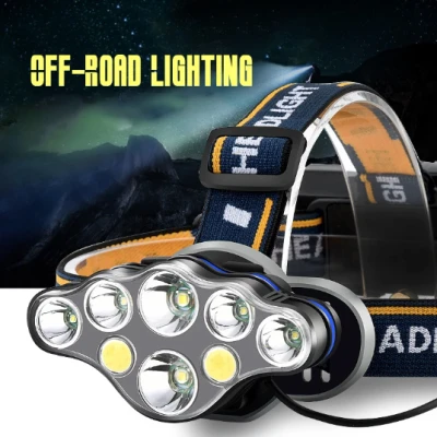 Lanterna frontala de cap 8 LED prindere pe cap RD C093 Albastru cu galben 