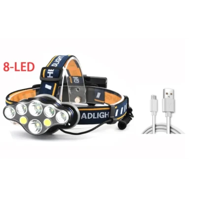 Lanterna frontala de cap 8 LED prindere pe cap RD C093 Albastru cu galben 