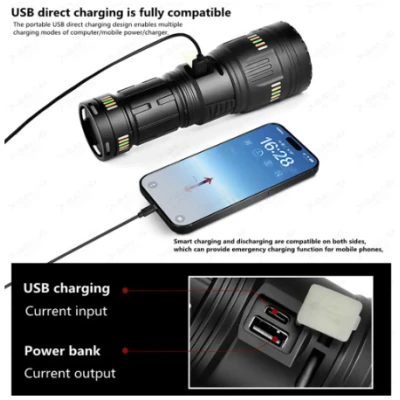 Lanterna G601 super-luminoasa tip laser Led 90W 5000 lumeni cu USB si USB type C 