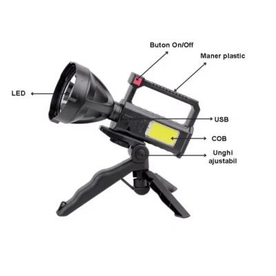 Lanterna LED cu trepied L-832 reincarcabila -USB- PUTERE- 10W